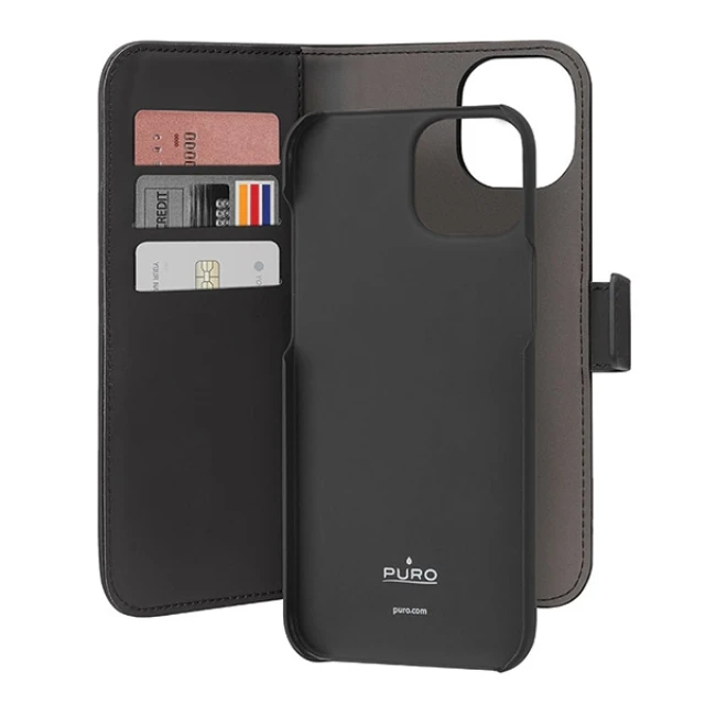 Чехол Puro Wallet Detachable для iPhone 15 Plus Black (PUIPC1567BOOKC3BLK)