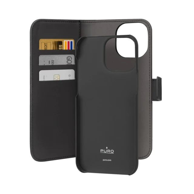 Чохол Puro Wallet Detachable для iPhone 15 Pro Black (PUIPC15P61BOOKC3BLK)