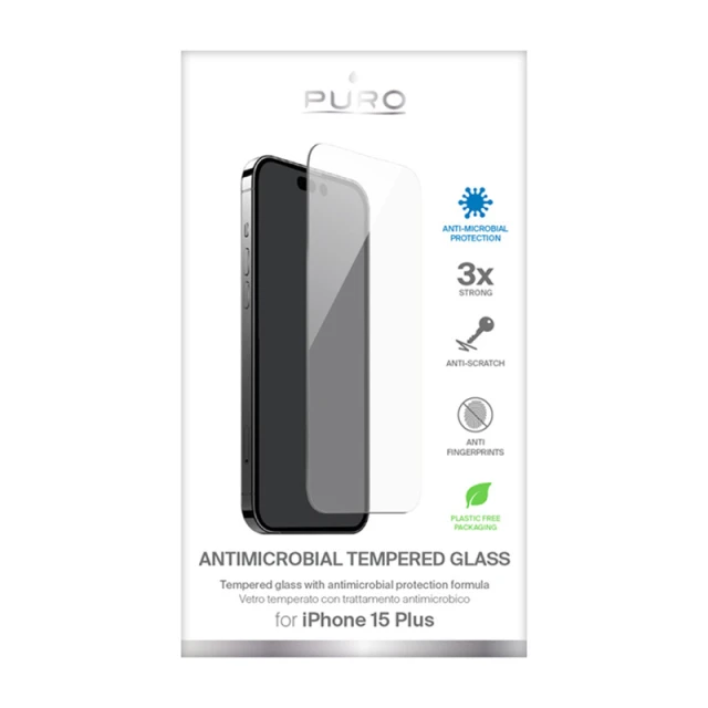 Защитное стекло Puro Anti-Bacterial для iPhone 15 Plus (PUSDGABIPHONE1567)