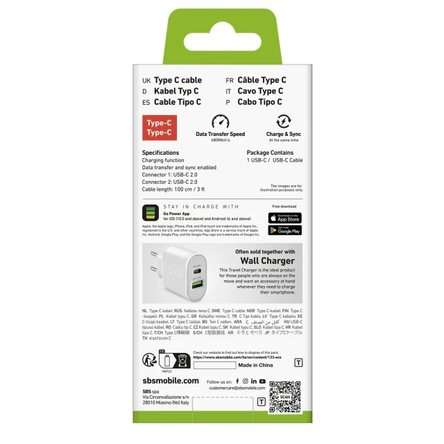 Кабель SBS USB-C - USB-C Power Delivery 25W 1 м White (8018417457647)