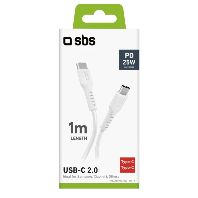 Кабель SBS USB-C - USB-C Power Delivery 25W 1 м White (8018417457647)