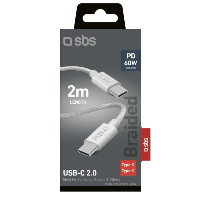 Кабель SBS USB-C - USB-C 2m 60W Grey (8018417463884)