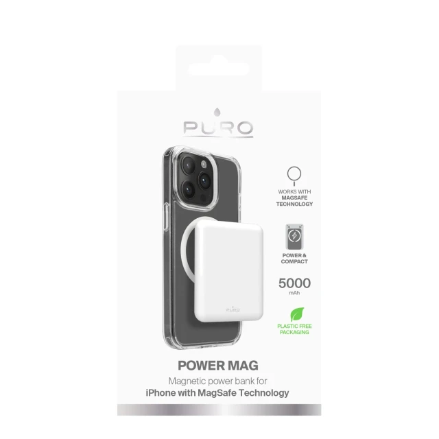 Powerbank Puro Power Mag 5000mAh USB-C White with MagSafe (8018417466823)