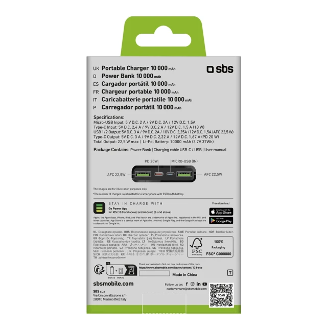 Powerbank SBS 10000 mAh 20W Power Delivery Black (8018417468827)