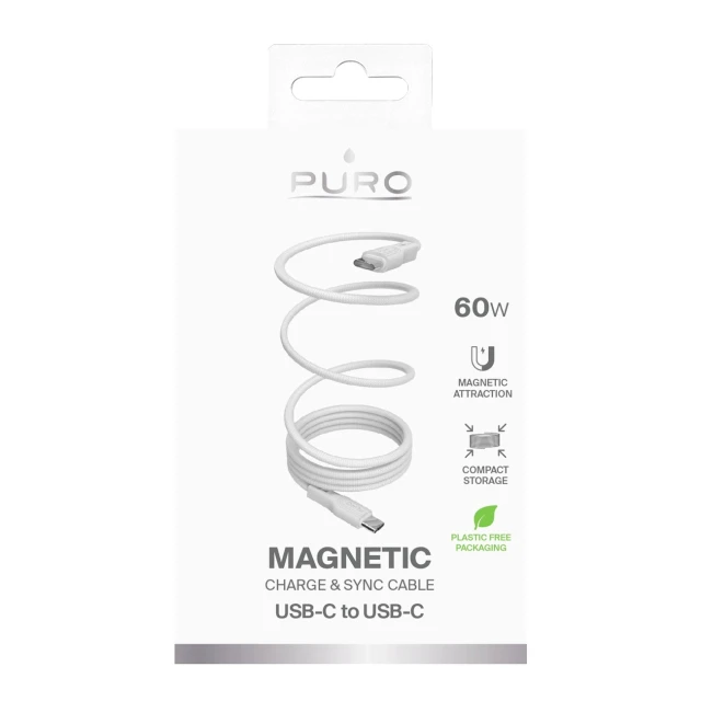 Кабель Puro Magnetic USB-C - USB-C 60W USB 3.2 (20 Gbps) 1m White (8018417469923)