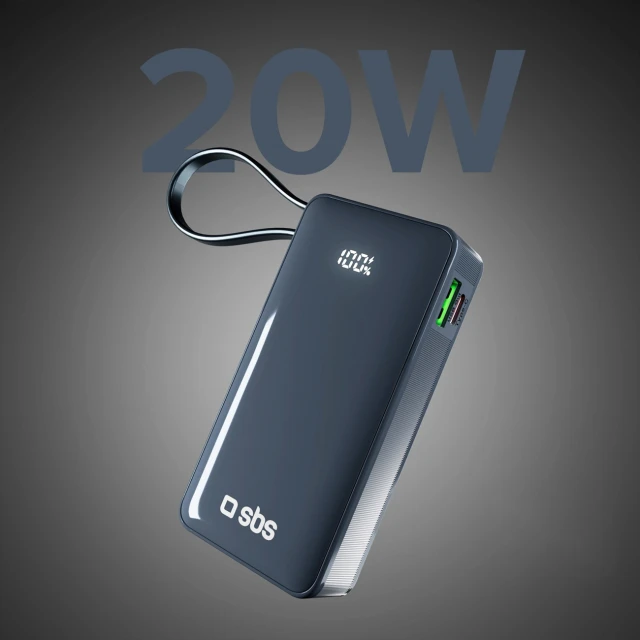 Powerbank SBS 10000mAh 20W з вбудованим кабелем USB-C Grey (8018417481376)