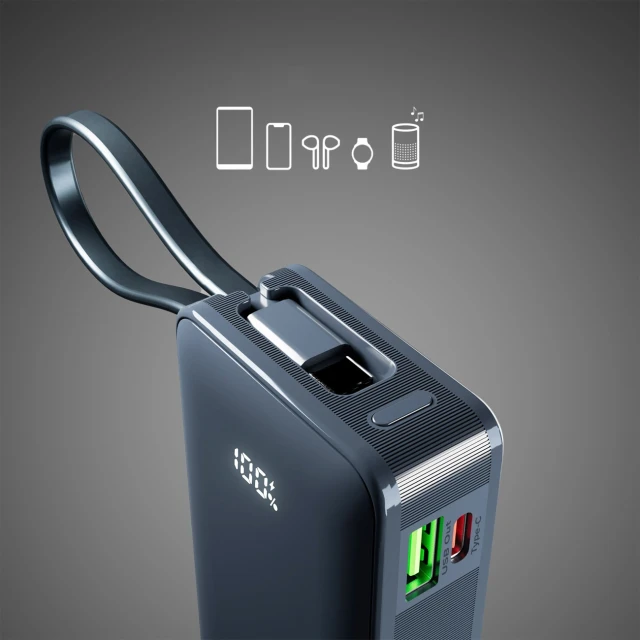 Powerbank SBS 10000mAh 20W з вбудованим кабелем USB-C Grey (8018417481376)