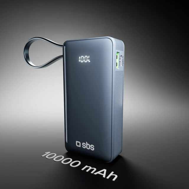 Powerbank SBS 10000mAh 20W з вбудованим кабелем USB-C Grey (8018417481376)