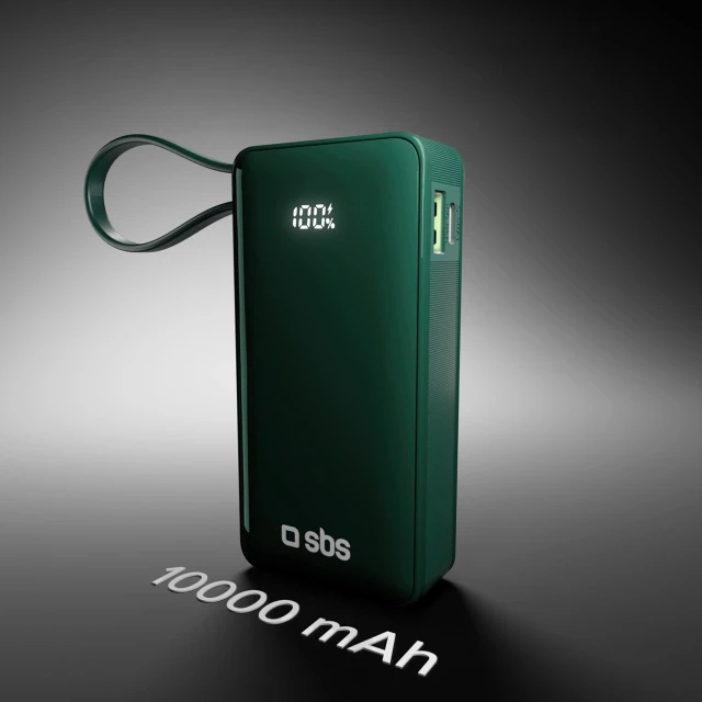 Powerbank SBS 10000 mAh 20W з вбудованим кабелем USB-C Green (8018417481383)