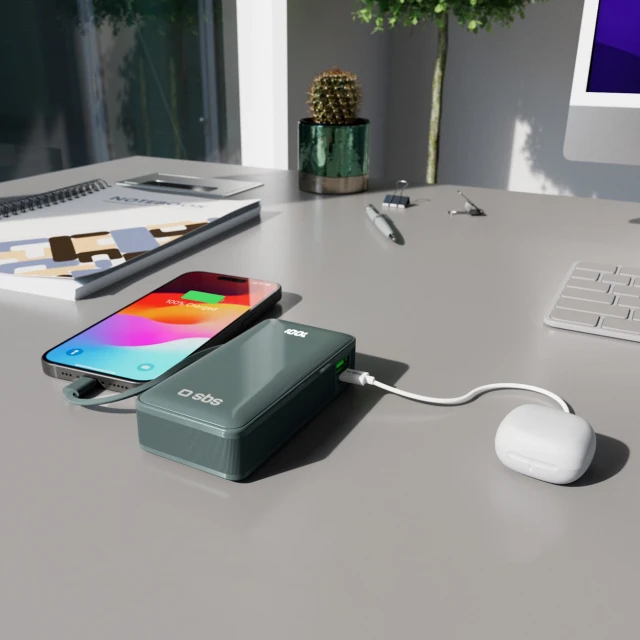 Powerbank SBS 10000 mAh 20W з вбудованим кабелем USB-C та цифровим дисплеєм Grey (8018417481406)