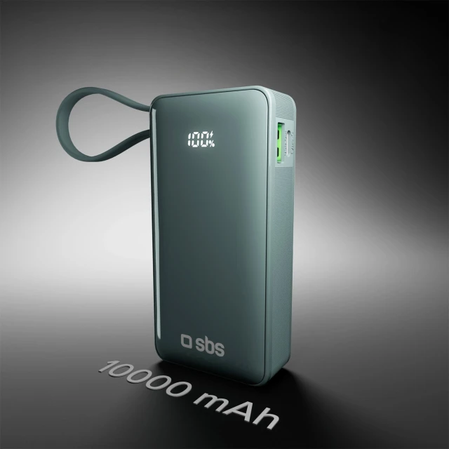Powerbank SBS 10000 mAh 20W з вбудованим кабелем USB-C та цифровим дисплеєм Grey (8018417481406)