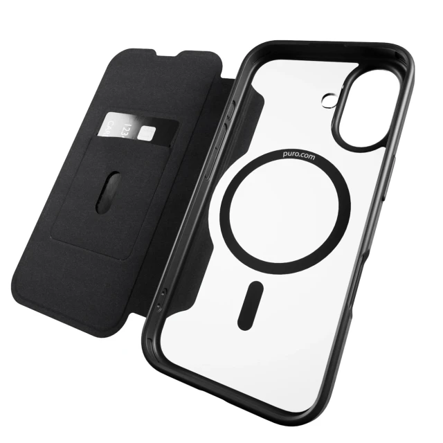 Чохол Puro Book Mag для iPhone 16 Black with MagSafe (8018417485138)