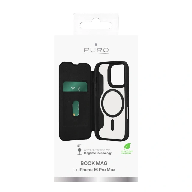 Чехол Puro Book Mag для iPhone 16 Pro Max Black with MagSafe (8018417485169)