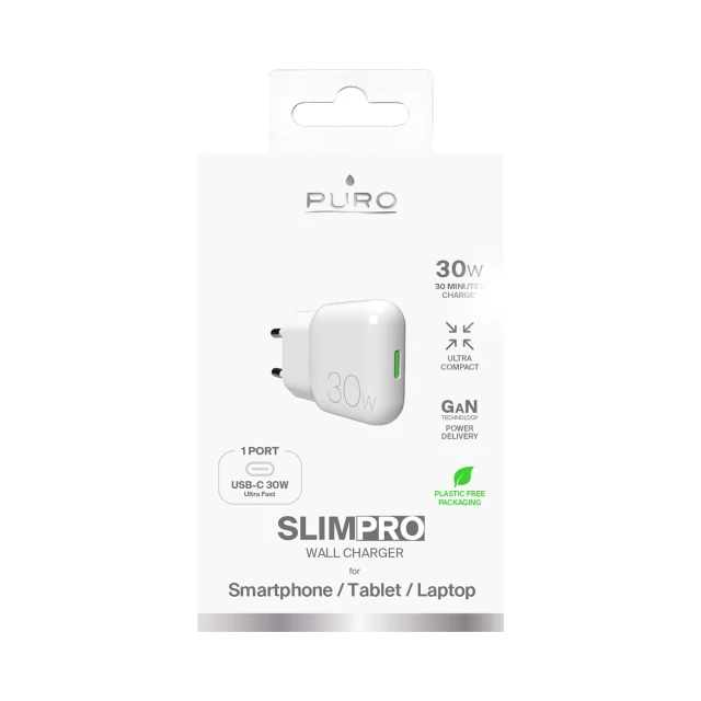 Зарядний пристрій Puro GaN SLIMPRO 30W USB-C White (8018417488023)