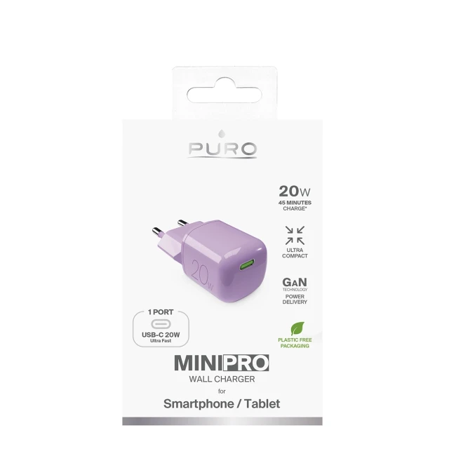 Мережевий зарядний пристрій Puro 20W GaN USB-C Pink (8018417490569)