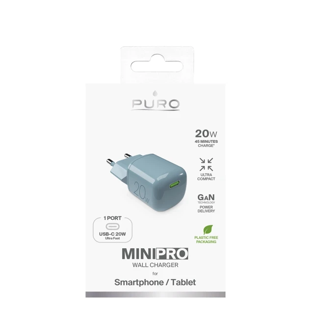 Мережевий зарядний пристрій Puro 20W GaN USB-C Green (8018417490576)
