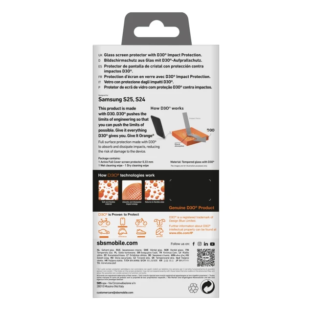 Захисне скло SBS Tempered Glass D3O для Samsung Galaxy S25 | S24 (8018417498053)