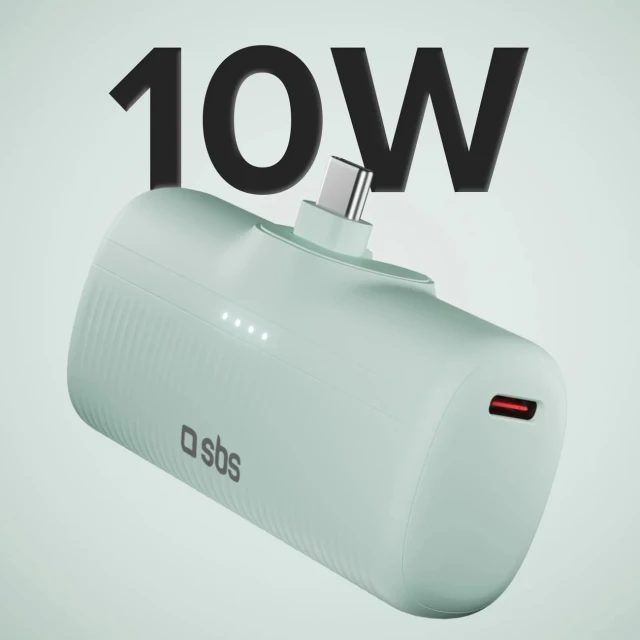 Powerbank SBS EcoPower 5000 mAh 10W з вбудованим портом USB-C Green (TEBB5000PLUGLBGRS)