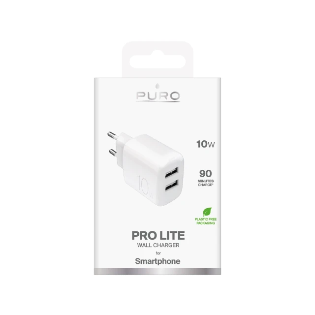 Мережевий зарядний пристрій Puro PROLITE 10W 2x USB-A White (8018417498589)