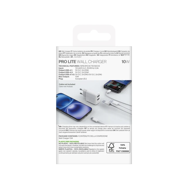 Мережевий зарядний пристрій Puro PROLITE 10W 2x USB-A White (8018417498589)