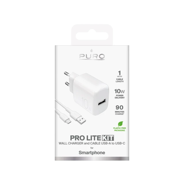 Мережевий зарядний пристрій Puro PROLITE 10W USB-A + кабель USB-A - USB-C 1.2m White (8018417498633)