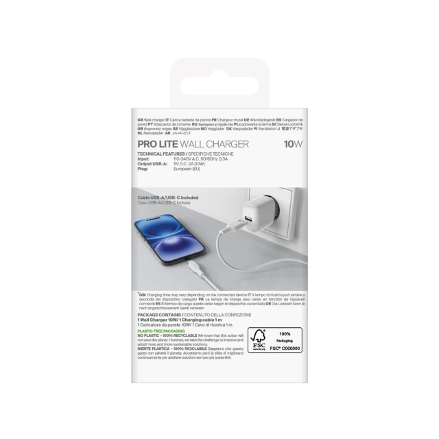 Мережевий зарядний пристрій Puro PROLITE 10W USB-A + кабель USB-A - USB-C 1.2m White (8018417498633)