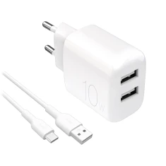 Зарядний пристрій Puro PROLITE 10W 2x USB-A + кабель USB-A - USB-C 1.2m White (8018417498640)
