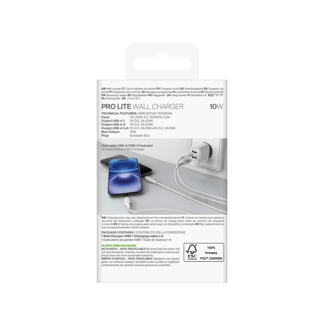 Зарядний пристрій Puro PROLITE 10W 2x USB-A + кабель USB-A - USB-C 1.2m White (8018417498640)