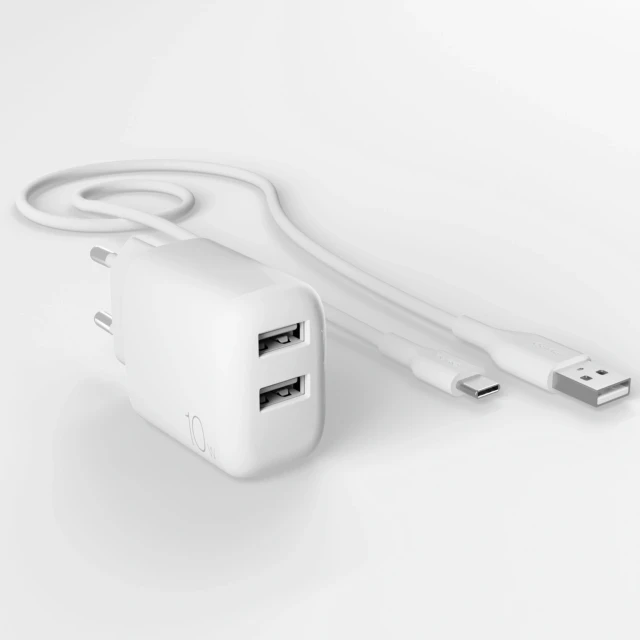 Зарядний пристрій Puro PROLITE 10W 2x USB-A + кабель USB-A - USB-C 1.2m White (8018417498640)