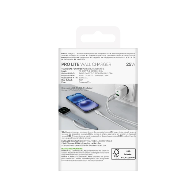 Зарядний пристрій Puro PROLITE 25W USB-A/USB-C + кабель USB-C - USB-C 1.2m White (8018417498664)