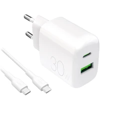 Зарядний пристрій Puro PROLITE 30W USB-A/USB-C + кабель USB-C 1.2m White (8018417498671)