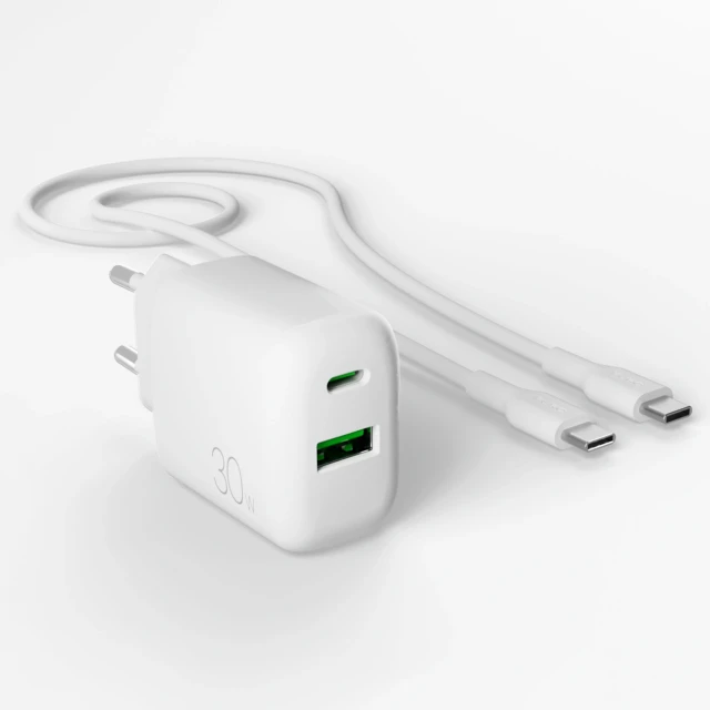 Зарядний пристрій Puro PROLITE 30W USB-A/USB-C + кабель USB-C 1.2m White (8018417498671)
