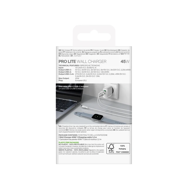 Зарядний пристрій Puro Daily Prolite 45W USB-C USB-A Power Delivery з кабелем USB-C White (8018417498688)