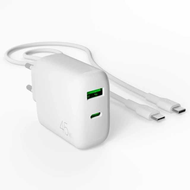 Зарядний пристрій Puro Daily Prolite 45W USB-C USB-A Power Delivery з кабелем USB-C White (8018417498688)