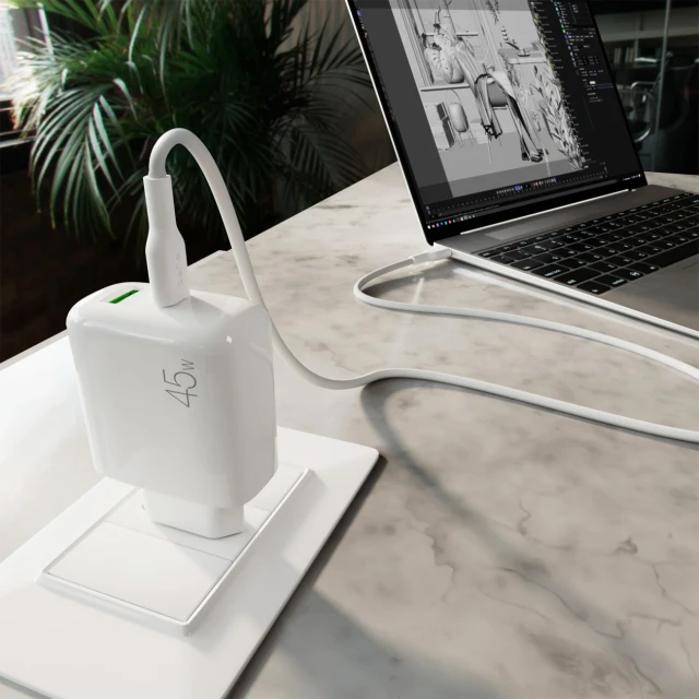 Зарядний пристрій Puro Daily Prolite 45W USB-C USB-A Power Delivery з кабелем USB-C White (8018417498688)