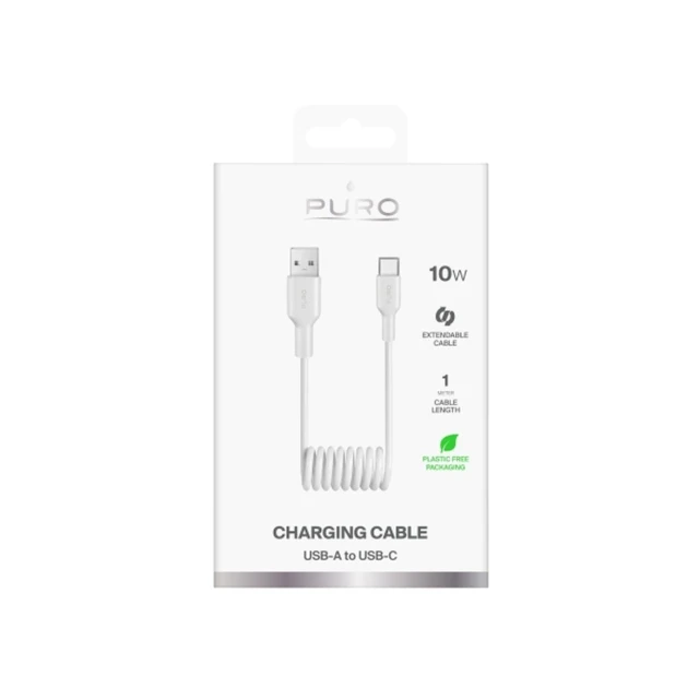 Кабель Puro спиральный 10W USB-A - USB-C 1m White (8018417498718)