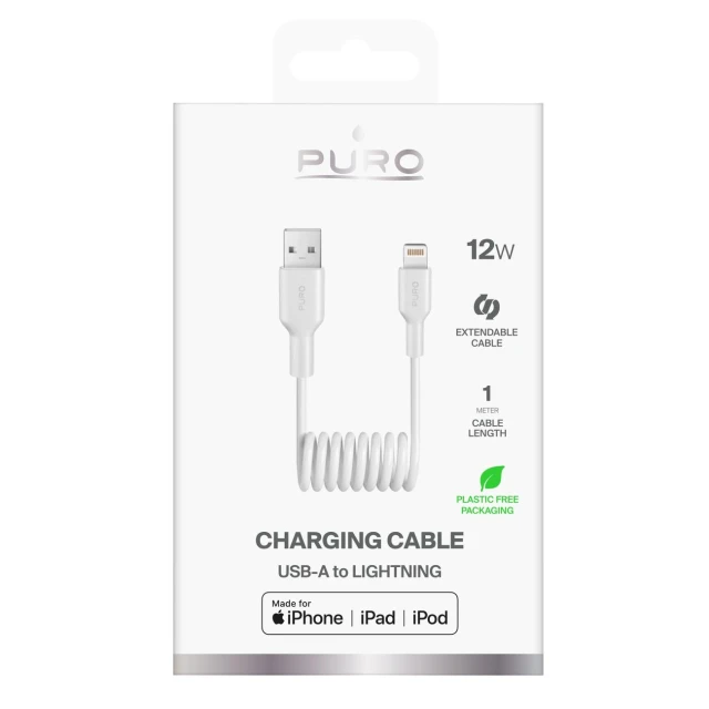 Кабель Puro спіральний 12W USB-A - Lightning 1m White (8018417498886)