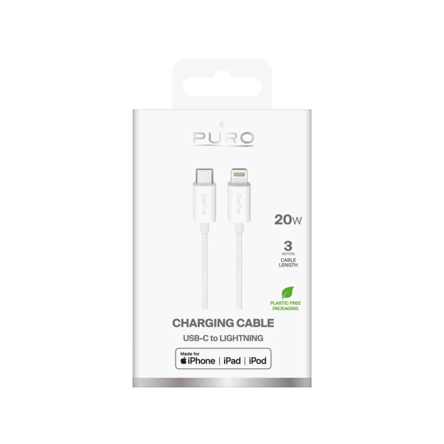Кабель Puro TPE 20W USB-C - Lightning 3m White (8018417498909)