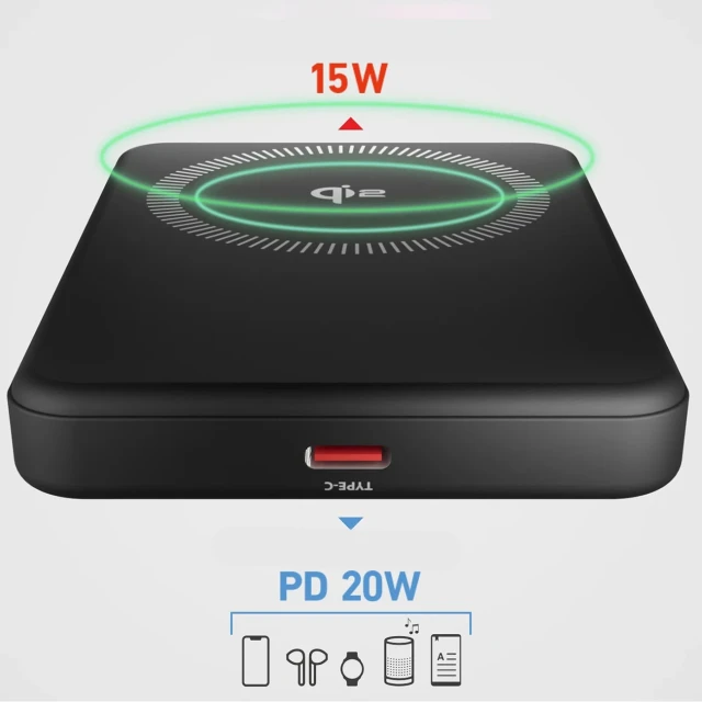 Powerbank SBS Mag Power Qi2 5000 mAh Black with MagSafe (TEBB5000QI2)