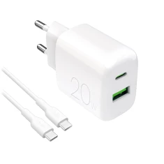 Зарядний пристрій Puro PROLITE 20W USB-A/USB-C + кабель USB-C 1.2m White (8018417500039)