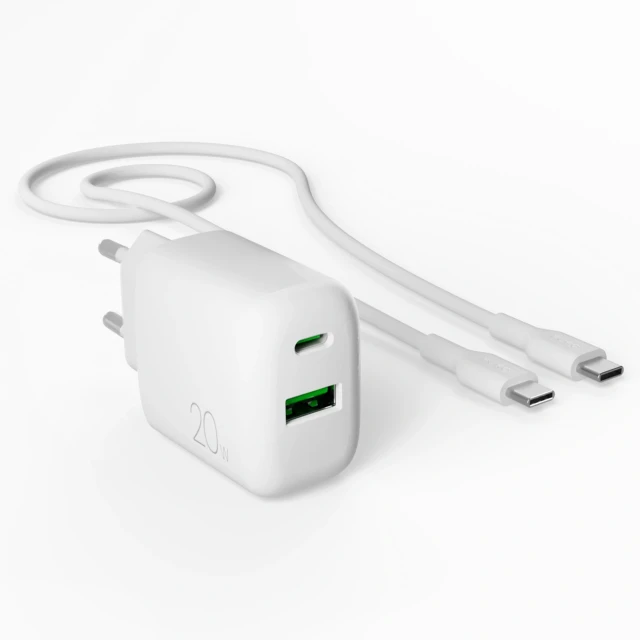 Зарядний пристрій Puro PROLITE 20W USB-A/USB-C + кабель USB-C 1.2m White (8018417500039)