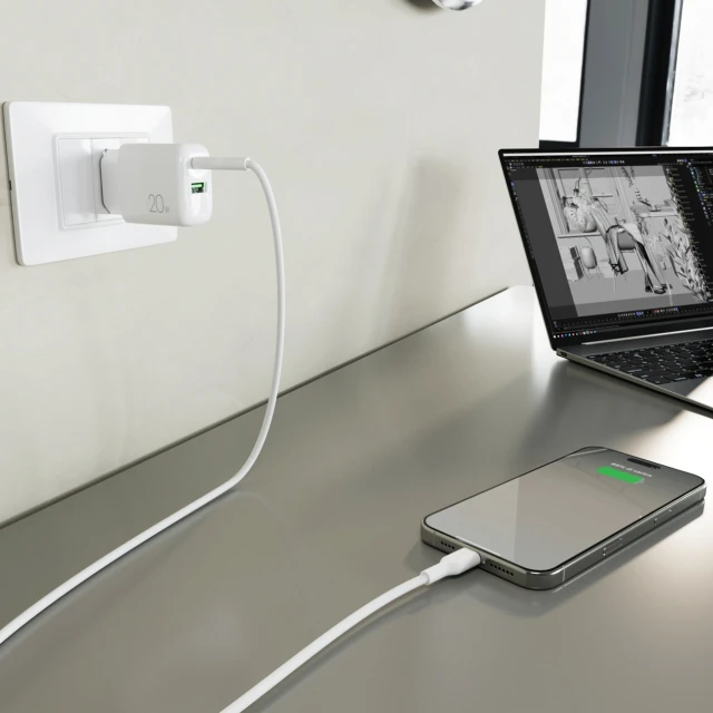 Зарядний пристрій Puro PROLITE 20W USB-A/USB-C + кабель USB-C 1.2m White (8018417500039)