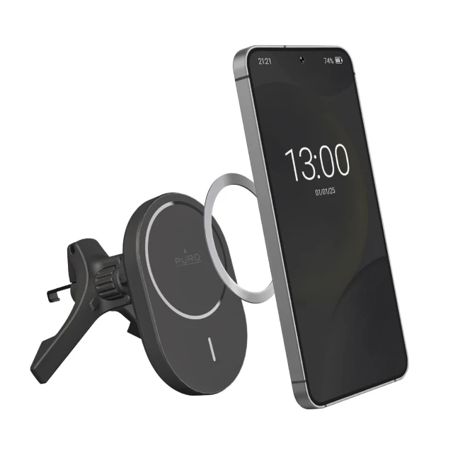 Автотримач Puro з бездротовою зарядкою Qi2 Black with MagSafe (8018417500350)