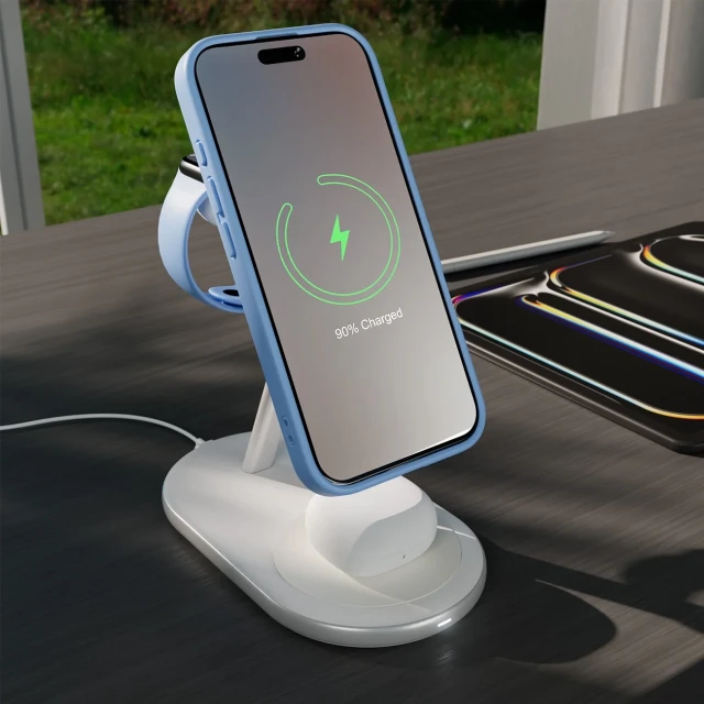 Бездротова зарядка Puro Mag Station 3в1 Qi2 White with MagSafe (8018417500398)