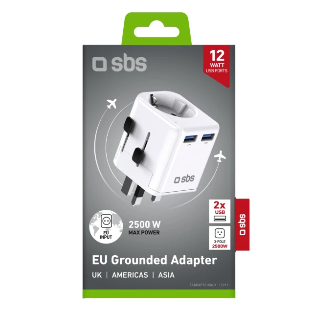 Адаптер SBS універсальний EU 2xUSB-A White (TEADAPTEUGND)