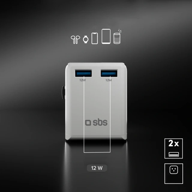 Адаптер SBS універсальний EU 2xUSB-A White (TEADAPTEUGND)