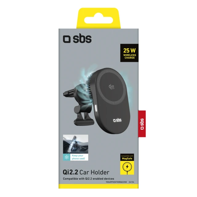 Автотримач SBS Magnetic Qi2.2 25W Black with MagSafe (8018417524134)