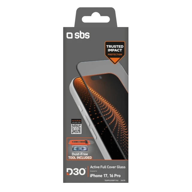 Защитное стекло SBS D3O с аппликатором для iPhone 17 | 16 Pro (8018417524578)