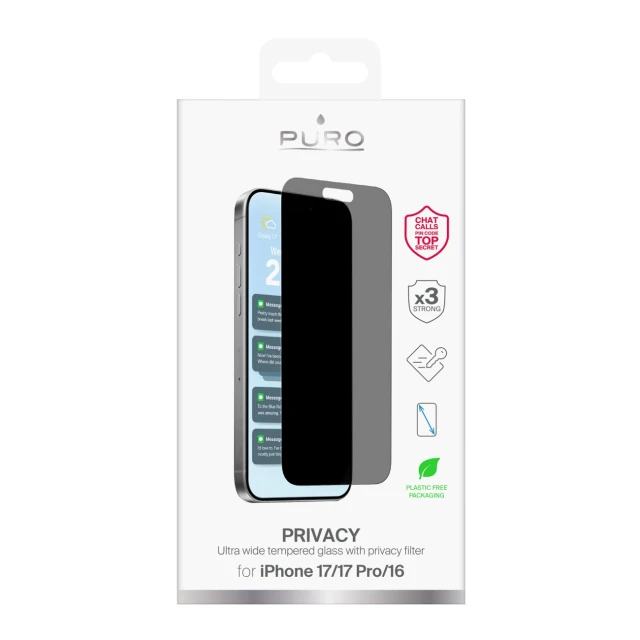 Защитное стекло Puro Privacy для iPhone 17 | iPhone 17 Pro | iPhone 16 (8018417525544)