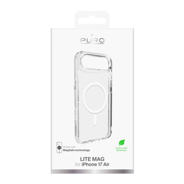 Чохол Puro Lite Mag TPU+PC для iPhone 17 Air Transparent with White Ring with MagSafe (8018417525612)